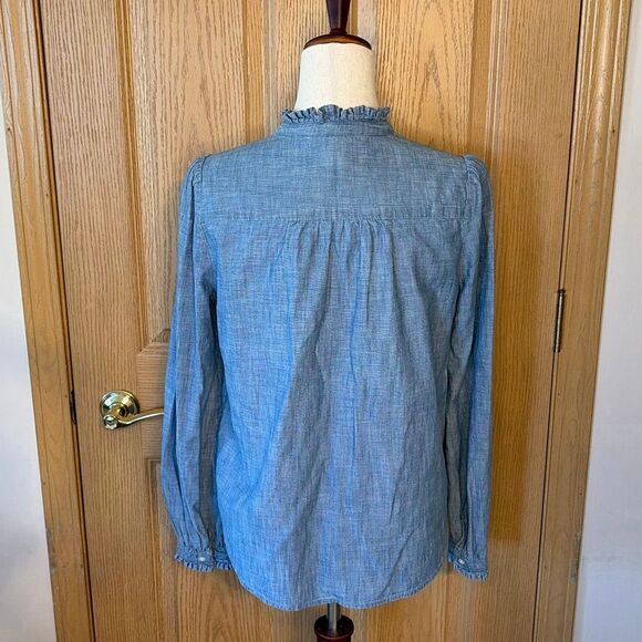 Gap Chambray Ruffle Collar Button Cotton Blouse Top Small - Picture 3 of 8